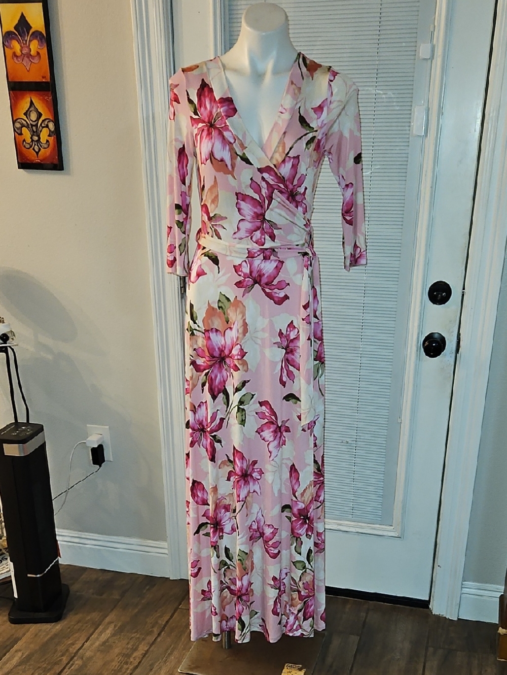Floral Pink Wrap Maxi Dress with Tie Waist